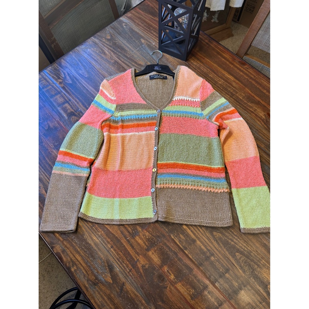 Crazy Horse Collection Colorful Cardigan Sweater Striped Colorblock Woman's Med. - Picture 8 of 10